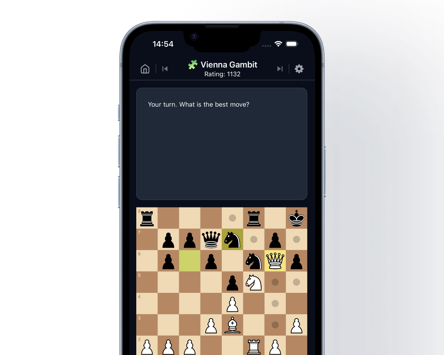 Theoria opening puzzle screen connected to the user's repertoire themes.